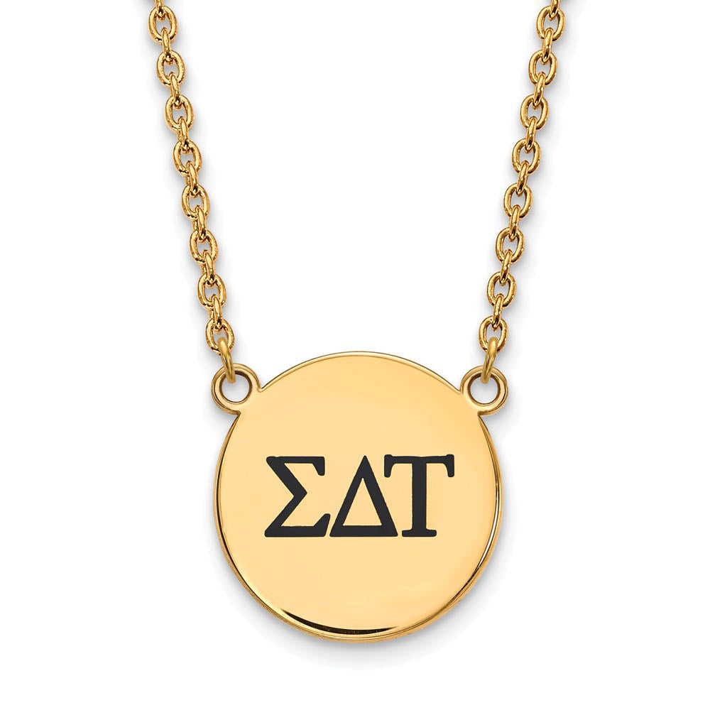 14K Plated Silver Sigma Delta Tau Large Enamel Greek Letters Necklace, Item N14514 by The Black Bow Jewelry Co.