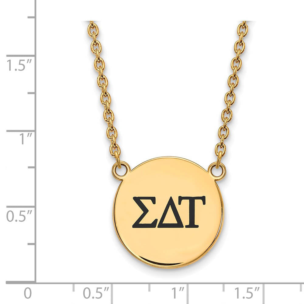 Alternate view of the 14K Plated Silver Sigma Delta Tau Large Enamel Greek Letters Necklace by The Black Bow Jewelry Co.