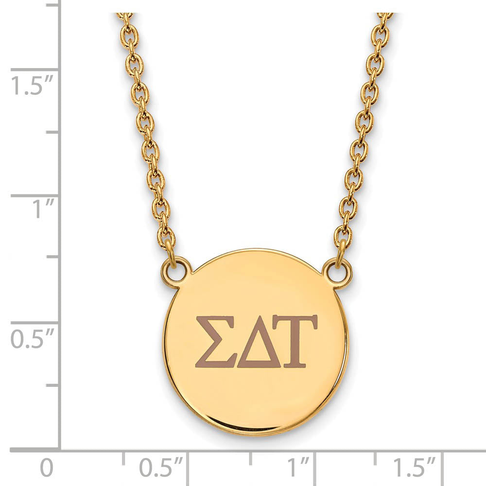 Alternate view of the 14K Plated Silver Sigma Delta Tau Lg Tan Enamel Greek Letters Necklace by The Black Bow Jewelry Co.