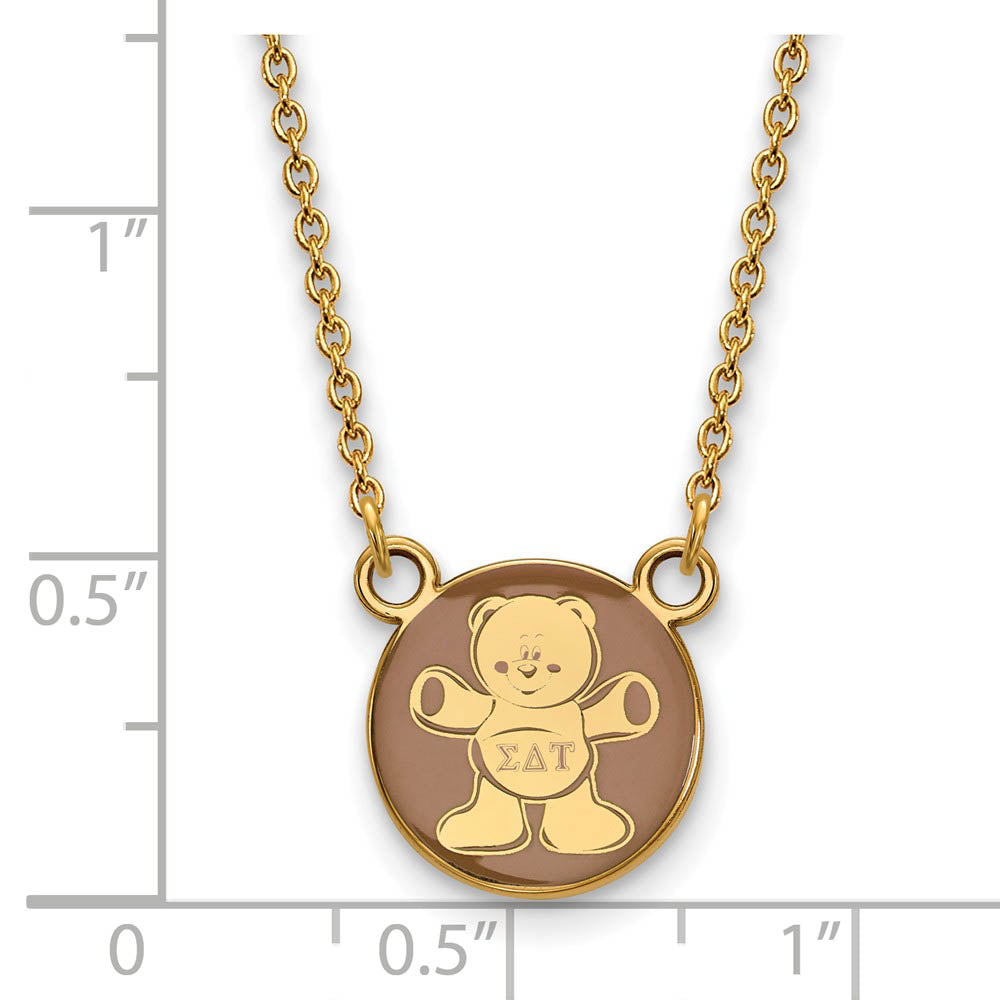 Alternate view of the 14K Plated Silver Sigma Delta Tau Small Enamel Mascot Necklace by The Black Bow Jewelry Co.