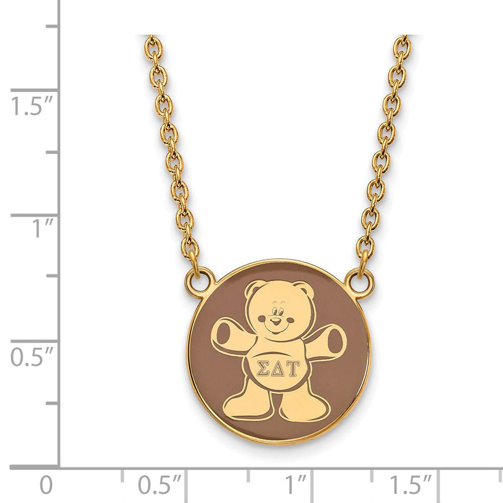 Alternate view of the 14K Plated Silver Sigma Delta Tau Large Enamel Mascot Necklace by The Black Bow Jewelry Co.