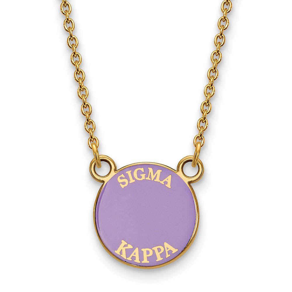 14K Plated Silver Sigma Kappa Small Enamel Disc Necklace, Item N14523 by The Black Bow Jewelry Co.