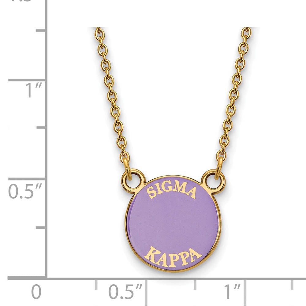 Alternate view of the 14K Plated Silver Sigma Kappa Small Enamel Disc Necklace by The Black Bow Jewelry Co.