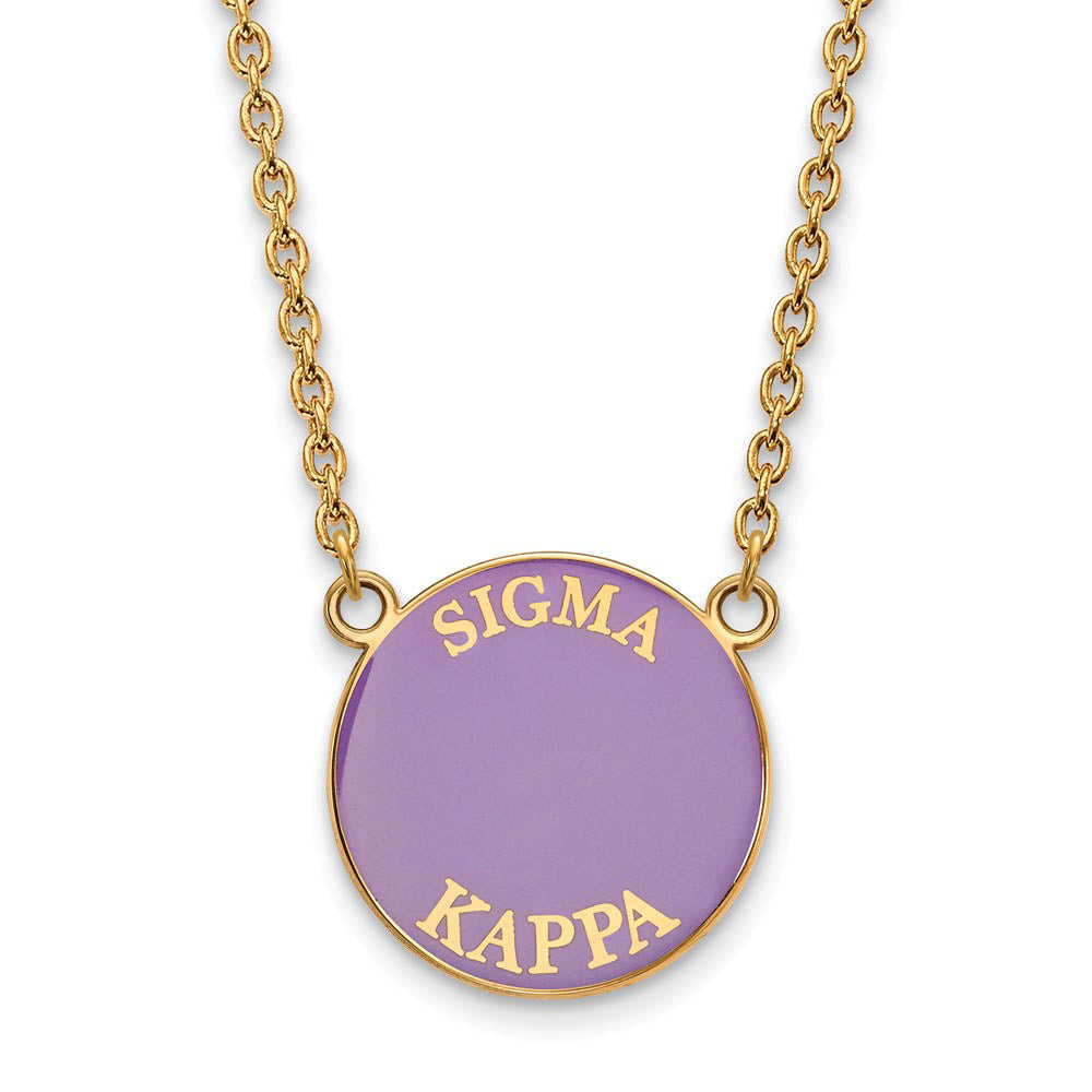 14K Plated Silver Sigma Kappa Large Enamel Disc Necklace, Item N14524 by The Black Bow Jewelry Co.