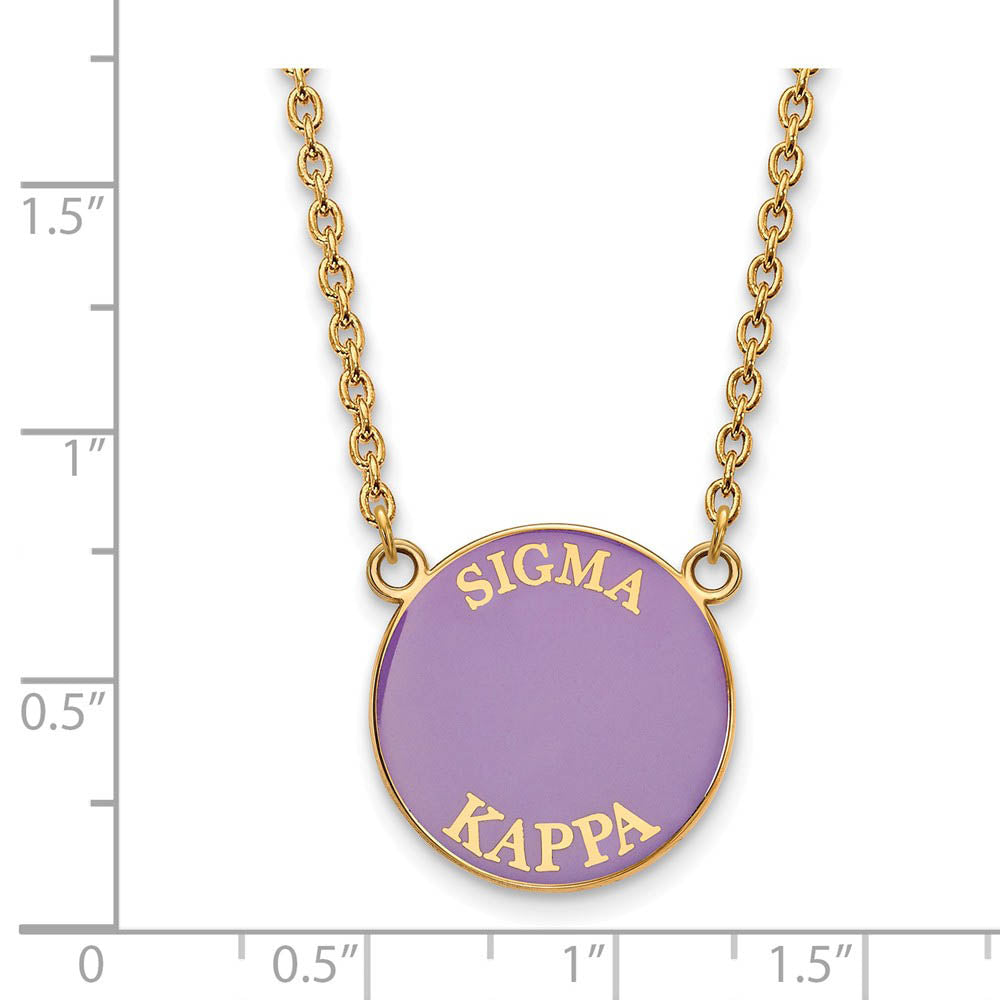 Alternate view of the 14K Plated Silver Sigma Kappa Large Enamel Disc Necklace by The Black Bow Jewelry Co.