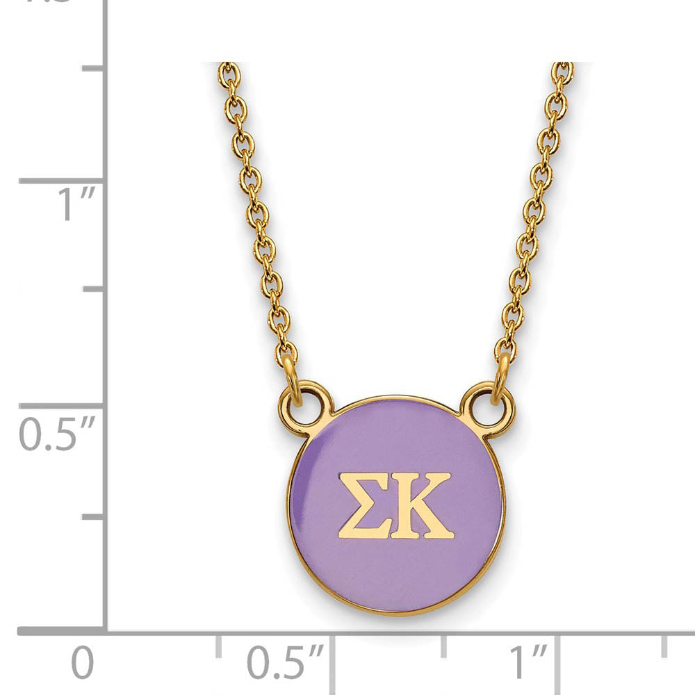 Alternate view of the 14K Plated Silver Sigma Kappa Small Purple Enamel Disc Necklace by The Black Bow Jewelry Co.