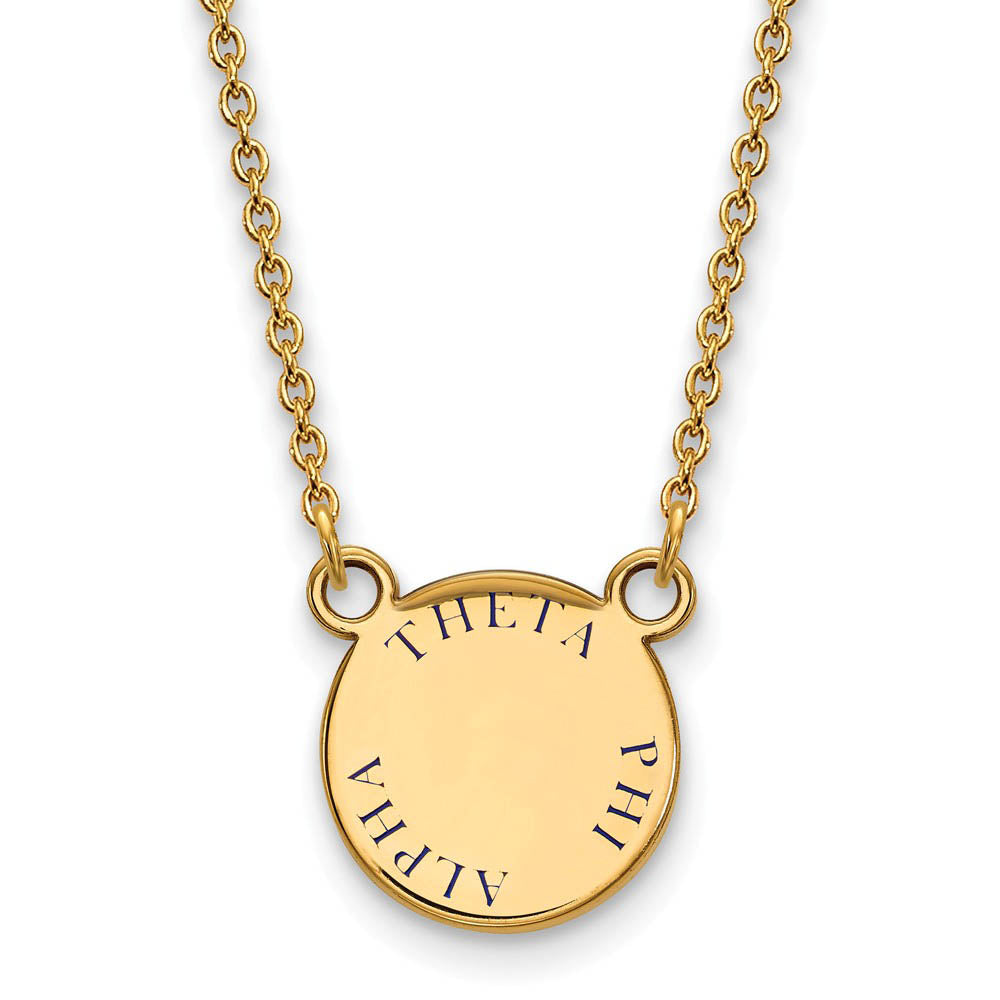 14K Plated Silver Theta Phi Alpha Small Blue Enamel Necklace, Item N14547 by The Black Bow Jewelry Co.