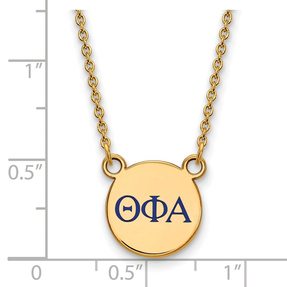 Alternate view of the 14K Plated Silver Theta Phi Alpha Small Blue Enamel Greek Necklace by The Black Bow Jewelry Co.