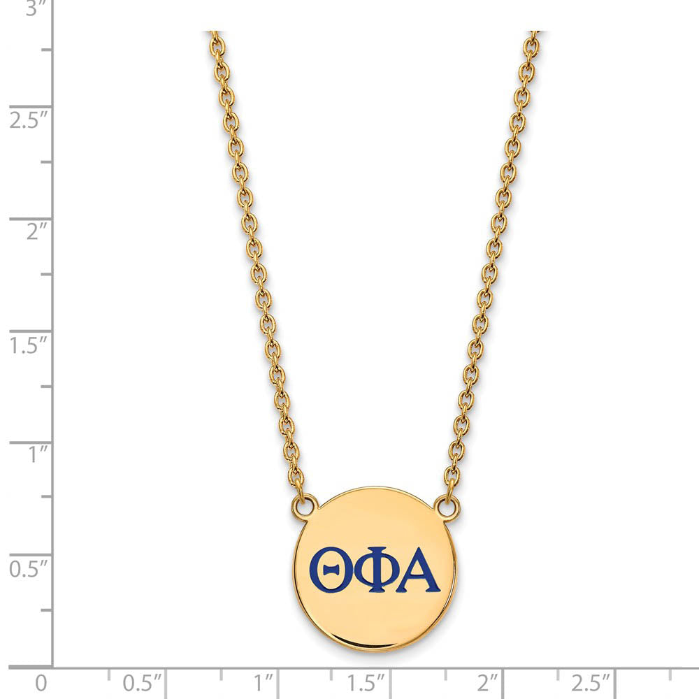 Alternate view of the 14K Plated Silver Theta Phi Alpha Large Blue Enamel Greek Necklace by The Black Bow Jewelry Co.