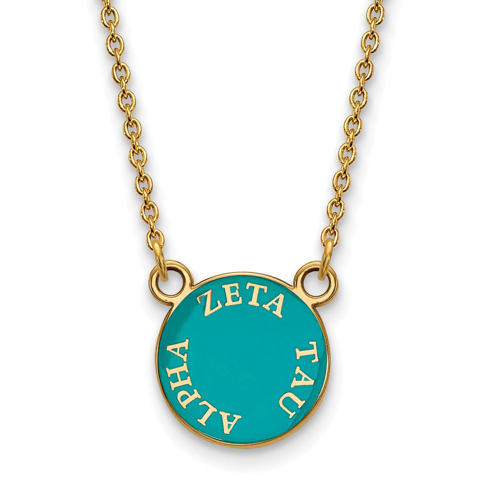 14K Plated Silver Zeta Tau Alpha Small Enamel Disc Necklace, Item N14559 by The Black Bow Jewelry Co.