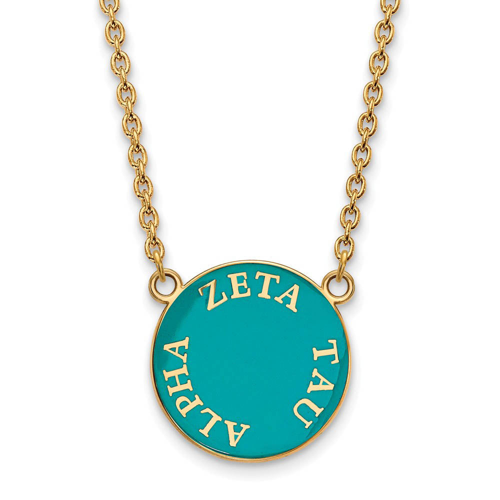 14K Plated Silver Zeta Tau Alpha Large Enamel Disc Necklace, Item N14560 by The Black Bow Jewelry Co.