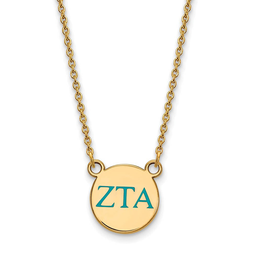 14K Plated Silver Zeta Tau Alpha Small Turquoise Enamel Greek Necklace, Item N14565 by The Black Bow Jewelry Co.