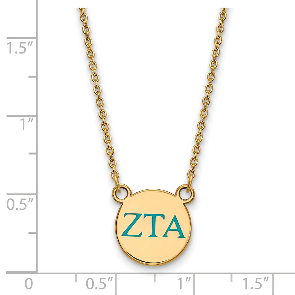 Alternate view of the 14K Plated Silver Zeta Tau Alpha Small Turquoise Enamel Greek Necklace by The Black Bow Jewelry Co.