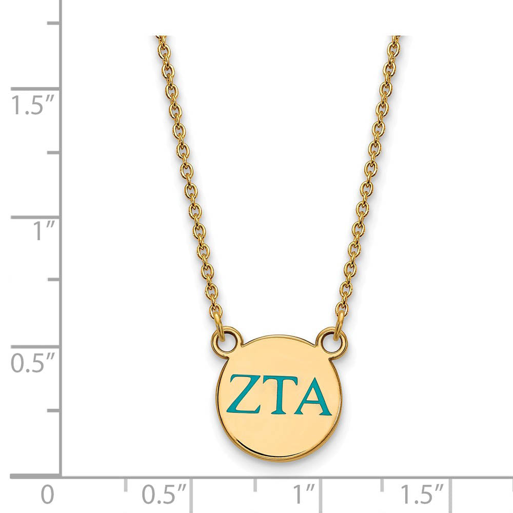 Alternate view of the 14K Plated Silver Zeta Tau Alpha Small Turquoise Enamel Greek Necklace by The Black Bow Jewelry Co.