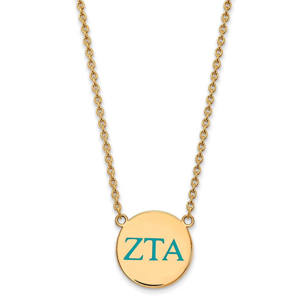 14K Plated Silver Zeta Tau Alpha Large Turquoise Enamel Greek Necklace, Item N14566 by The Black Bow Jewelry Co.