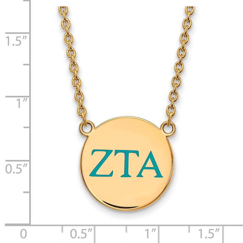 Alternate view of the 14K Plated Silver Zeta Tau Alpha Large Turquoise Enamel Greek Necklace by The Black Bow Jewelry Co.