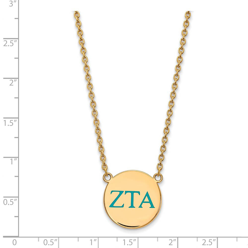 Alternate view of the 14K Plated Silver Zeta Tau Alpha Large Turquoise Enamel Greek Necklace by The Black Bow Jewelry Co.