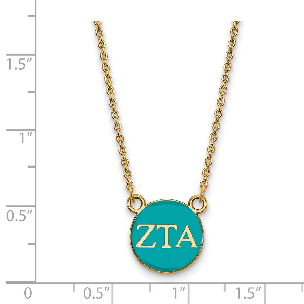Alternate view of the 14K Plated Silver Zeta Tau Alpha Small Turquoise Enamel Disc Necklace by The Black Bow Jewelry Co.