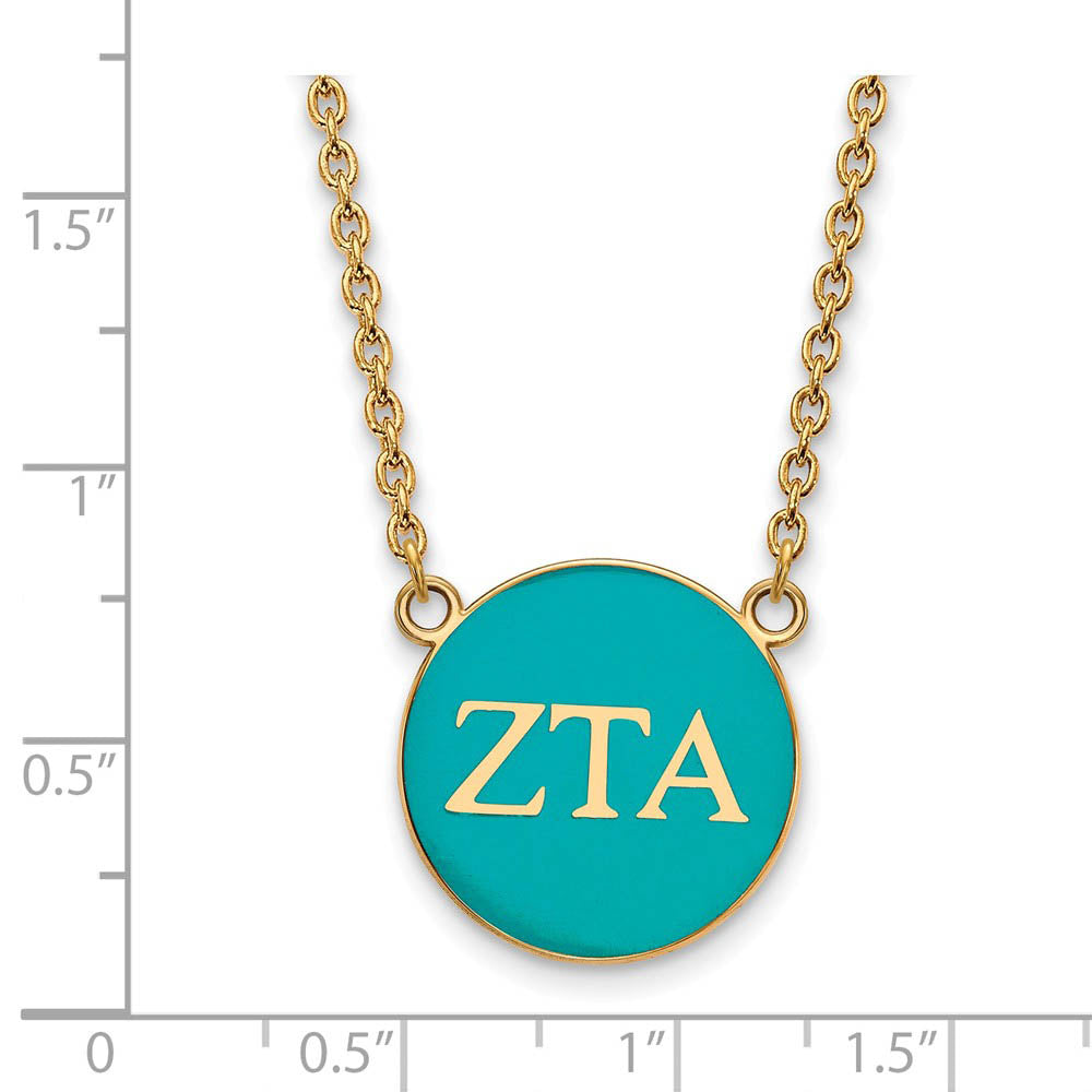 Alternate view of the 14K Plated Silver Zeta Tau Alpha Large Turquoise Enamel Disc Necklace by The Black Bow Jewelry Co.