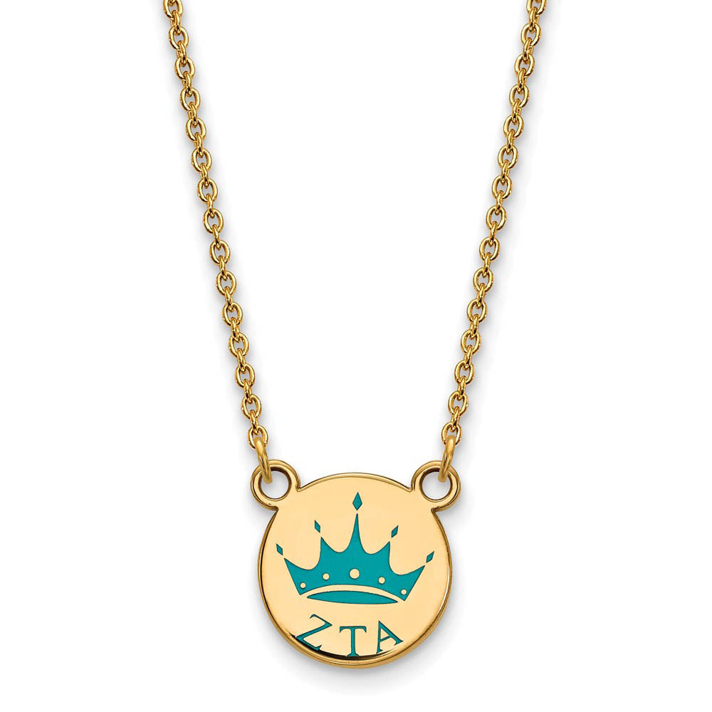14K Plated Silver Zeta Tau Alpha Small Turquoise Enamel Logo Necklace, Item N14571 by The Black Bow Jewelry Co.