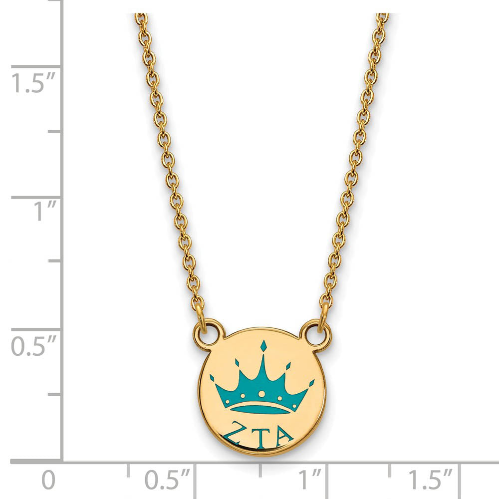 Alternate view of the 14K Plated Silver Zeta Tau Alpha Small Turquoise Enamel Logo Necklace by The Black Bow Jewelry Co.