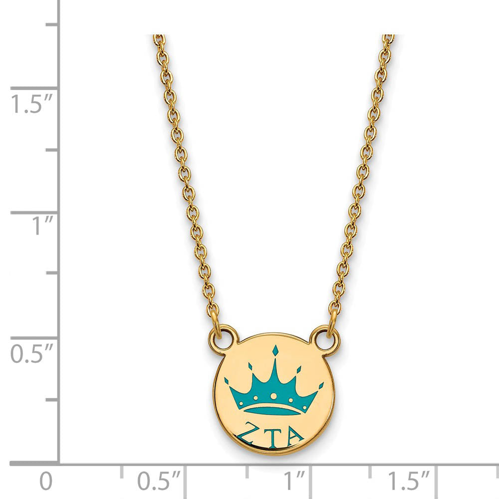 Alternate view of the 14K Plated Silver Zeta Tau Alpha Small Turquoise Enamel Logo Necklace by The Black Bow Jewelry Co.
