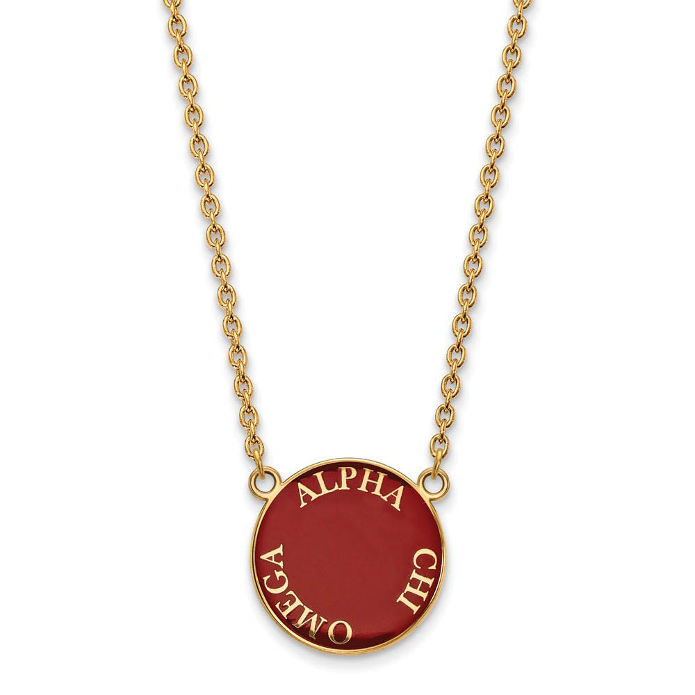 14K Plated Silver Alpha Chi Omega Large Enamel Disc Necklace, Item N14574 by The Black Bow Jewelry Co.