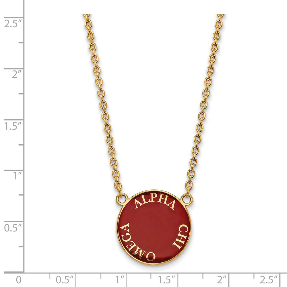 Alternate view of the 14K Plated Silver Alpha Chi Omega Large Enamel Disc Necklace by The Black Bow Jewelry Co.