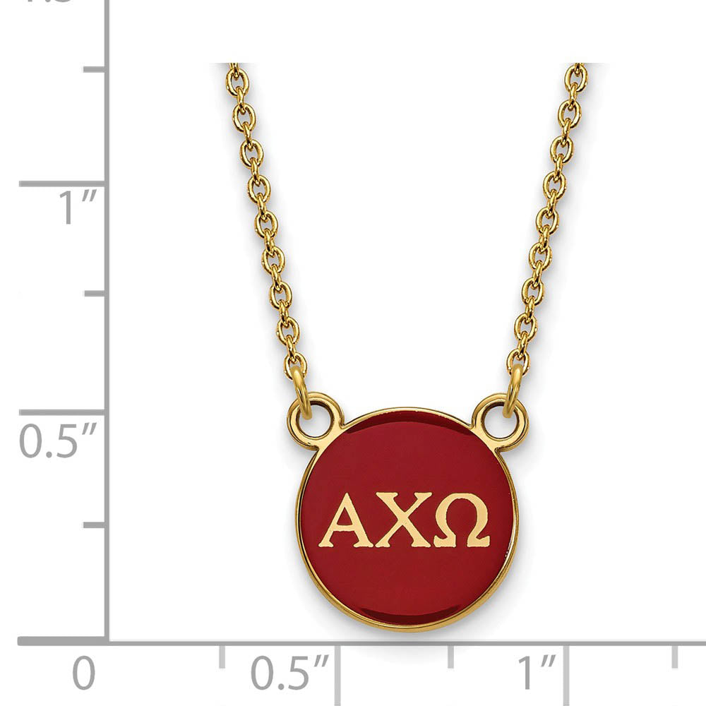 Alternate view of the 14K Plated Silver Alpha Chi Omega Small Red Enamel Disc Necklace by The Black Bow Jewelry Co.