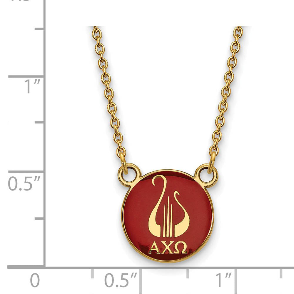 Alternate view of the 14K Plated Silver Alpha Chi Omega Small Enamel Logo Necklace by The Black Bow Jewelry Co.