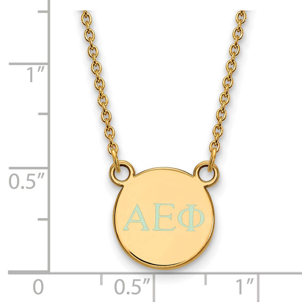 Alternate view of the 14K Plated Silver Alpha Epsilon Phi XS Aqua Enamel Greek Necklace by The Black Bow Jewelry Co.