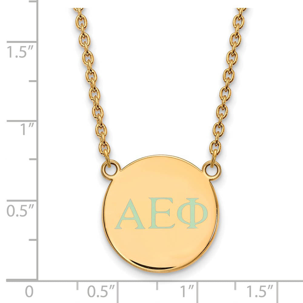 Alternate view of the 14K Plated Silver Alpha Epsilon Phi Small Aqua Enamel Greek Necklace by The Black Bow Jewelry Co.