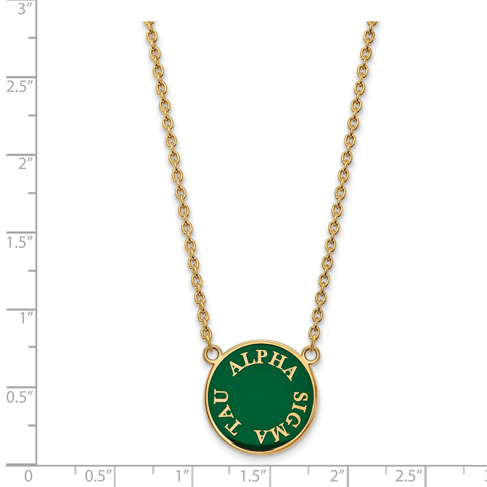 Alternate view of the 14K Plated Silver Alpha Sigma Tau Large Enamel Disc Necklace by The Black Bow Jewelry Co.