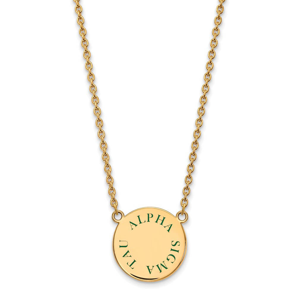 14K Plated Silver Alpha Sigma Tau Large Green Enamel Necklace, Item N14618 by The Black Bow Jewelry Co.