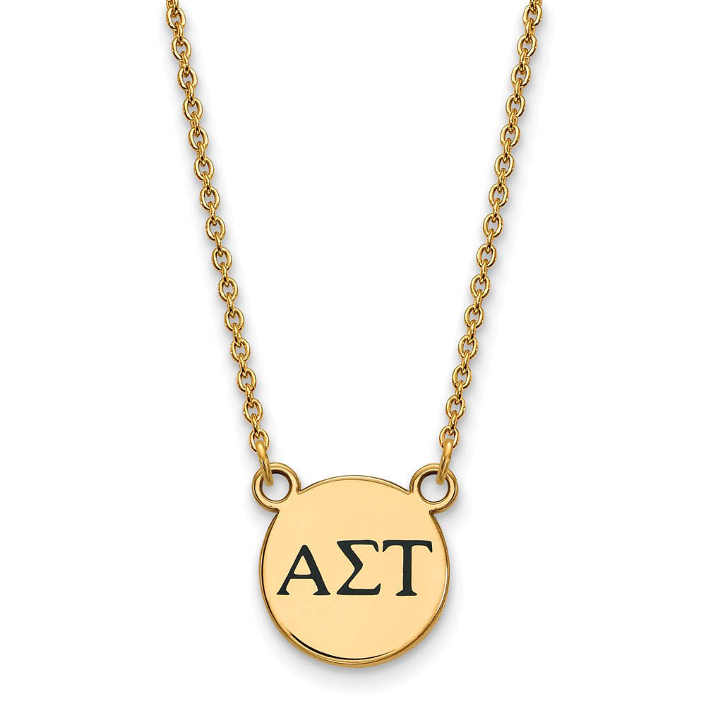 14K Plated Silver Alpha Sigma Tau Small Enamel Greek Letters Necklace, Item N14619 by The Black Bow Jewelry Co.