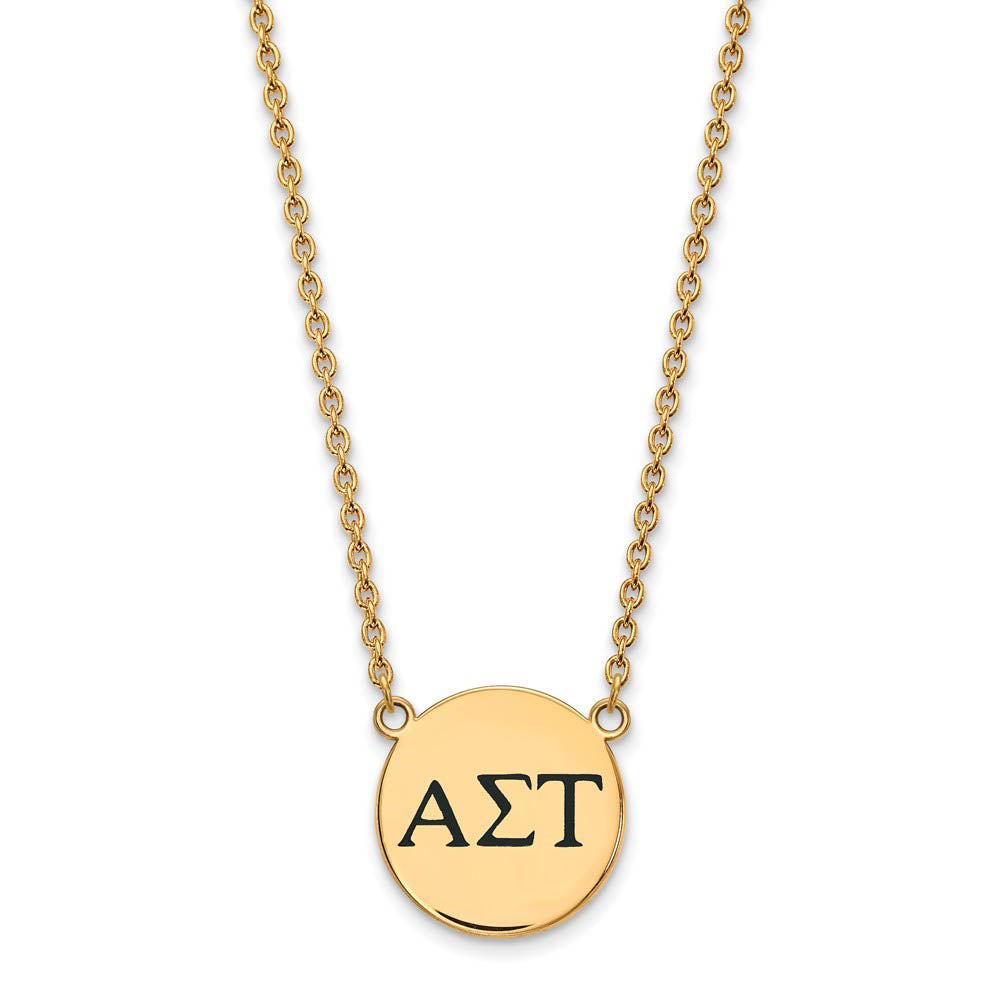 14K Plated Silver Alpha Sigma Tau Large Enamel Greek Letters Necklace, Item N14620 by The Black Bow Jewelry Co.