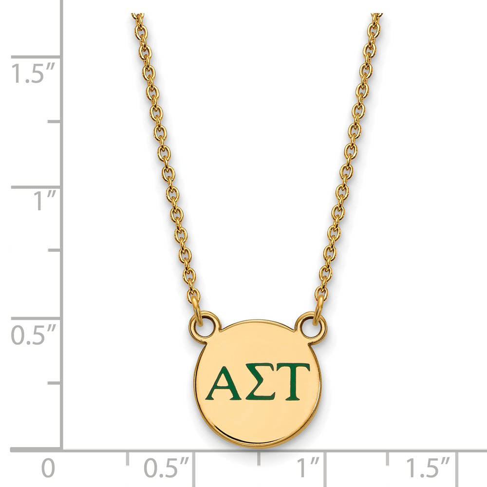 Alternate view of the 14K Plated Silver Alpha Sigma Tau Small Green Enamel Greek Necklace by The Black Bow Jewelry Co.