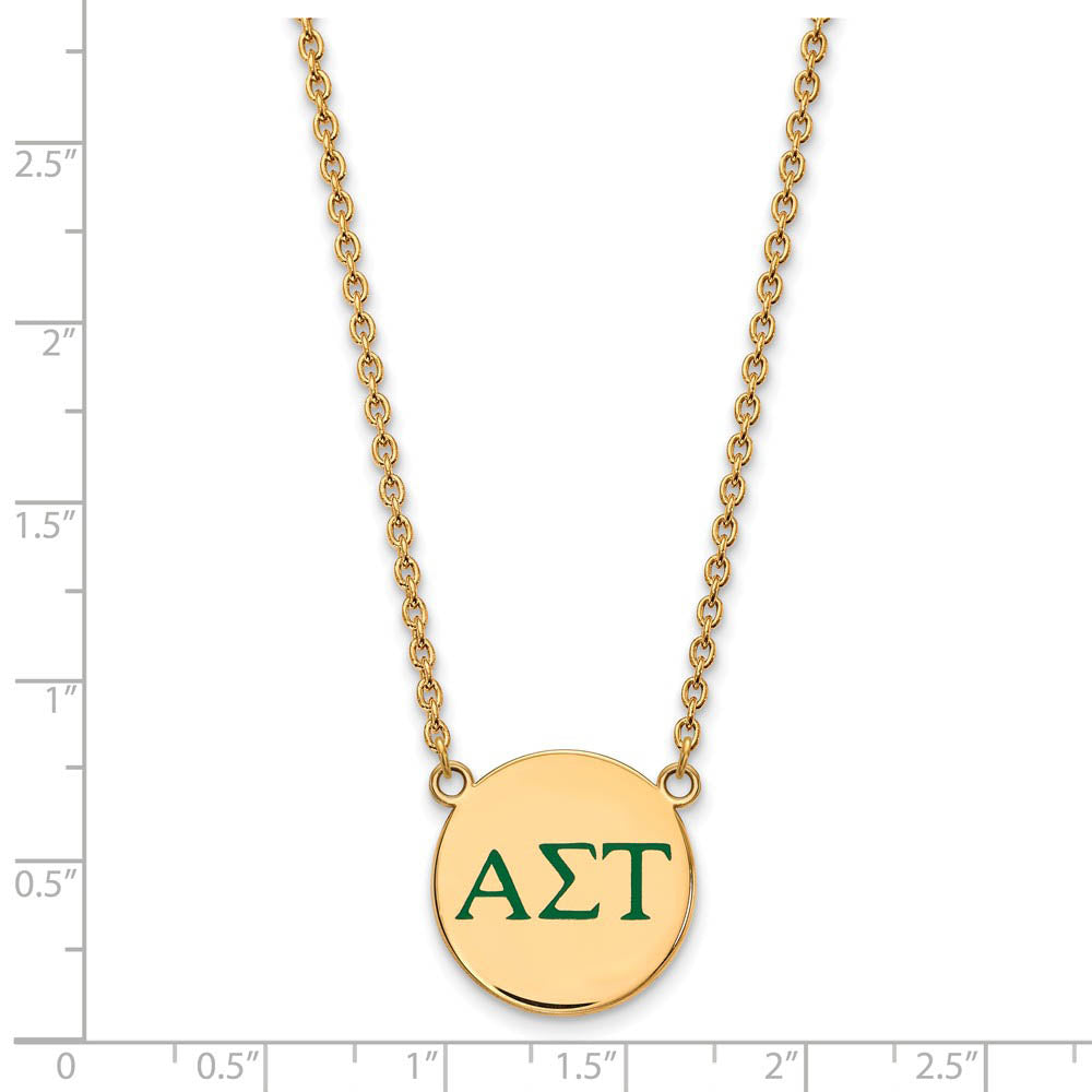 Alternate view of the 14K Plated Silver Alpha Sigma Tau Large Green Enamel Greek Necklace by The Black Bow Jewelry Co.