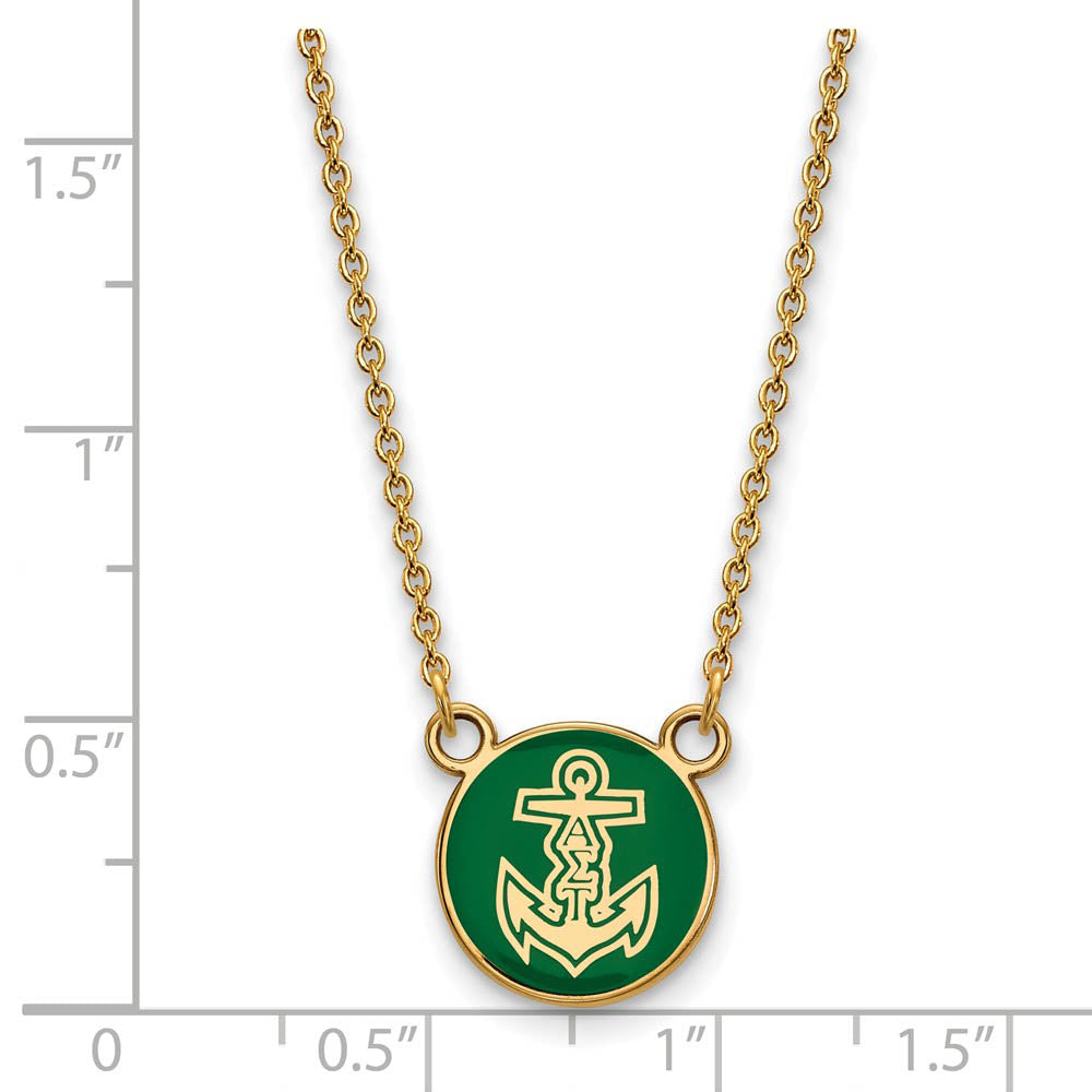 Alternate view of the 14K Plated Silver Alpha Sigma Tau Small Enamel Logo Necklace by The Black Bow Jewelry Co.