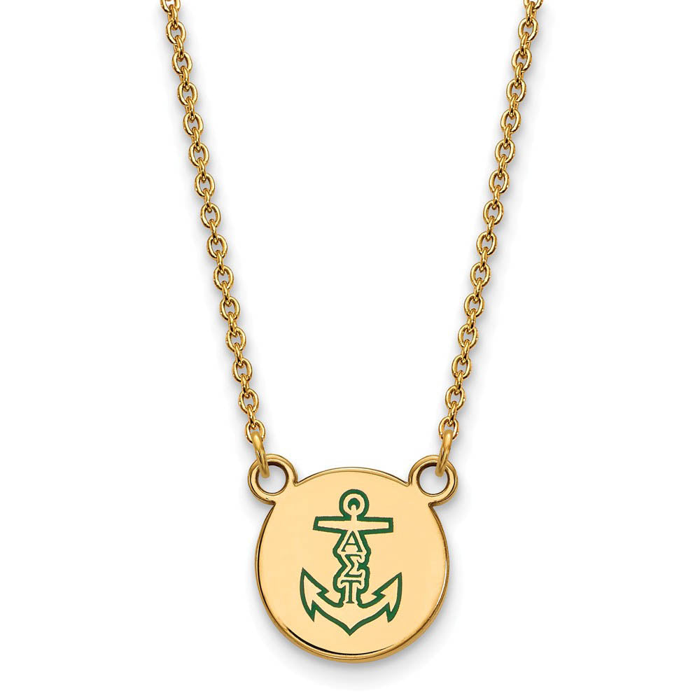 14K Plated Silver Alpha Sigma Tau Small Enamel Necklace, Item N14627 by The Black Bow Jewelry Co.