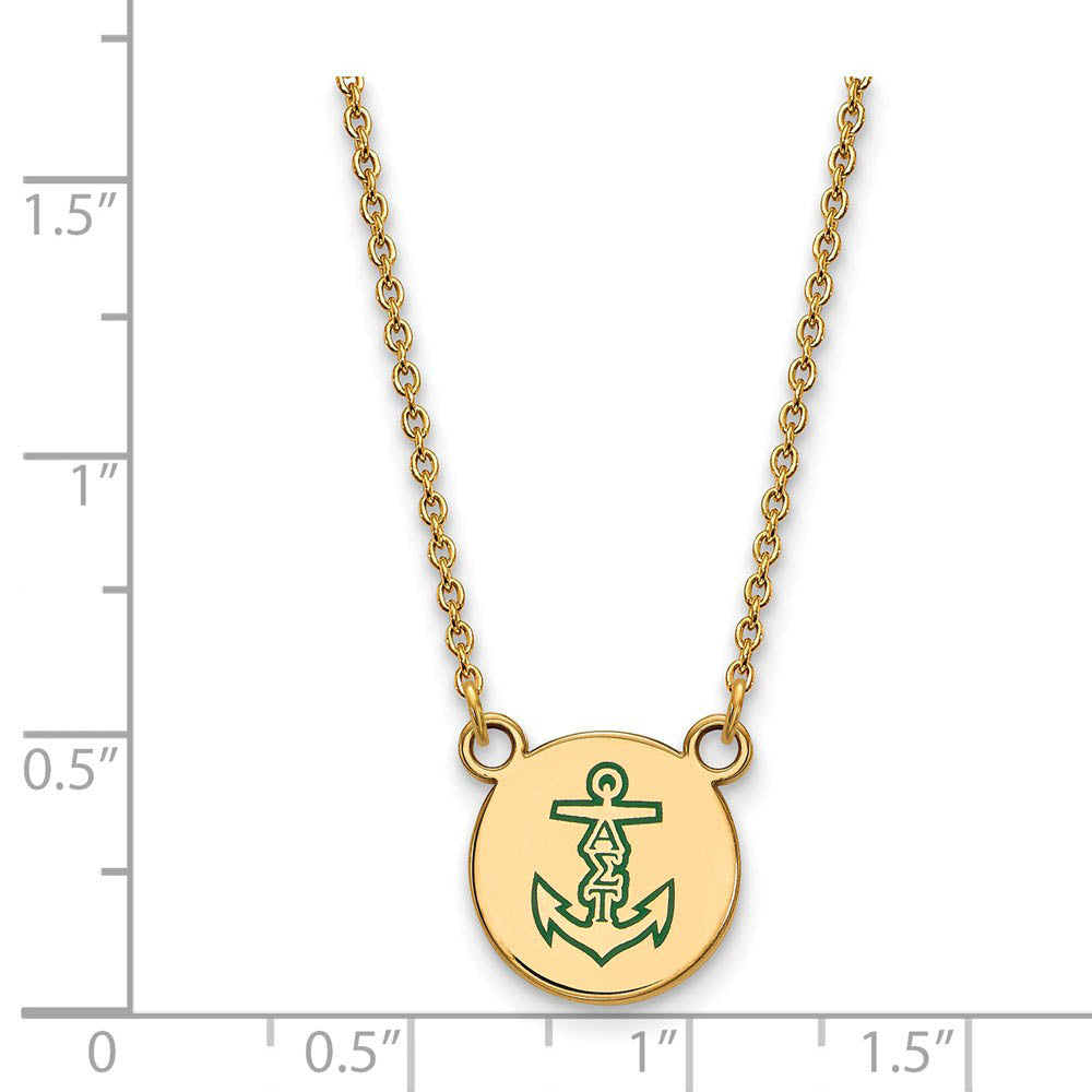 Alternate view of the 14K Plated Silver Alpha Sigma Tau Small Enamel Necklace by The Black Bow Jewelry Co.