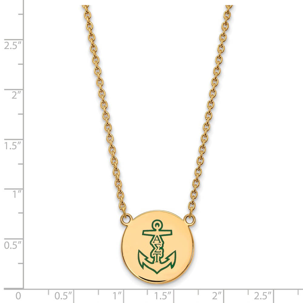 Alternate view of the 14K Plated Silver Alpha Sigma Tau Large Enamel Necklace by The Black Bow Jewelry Co.