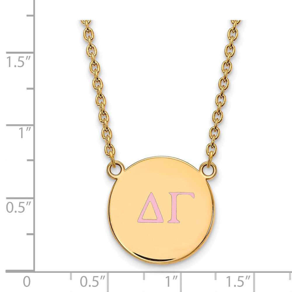 Alternate view of the 14K Plated Silver Delta Gamma Large Pink Enamel Greek Necklace by The Black Bow Jewelry Co.