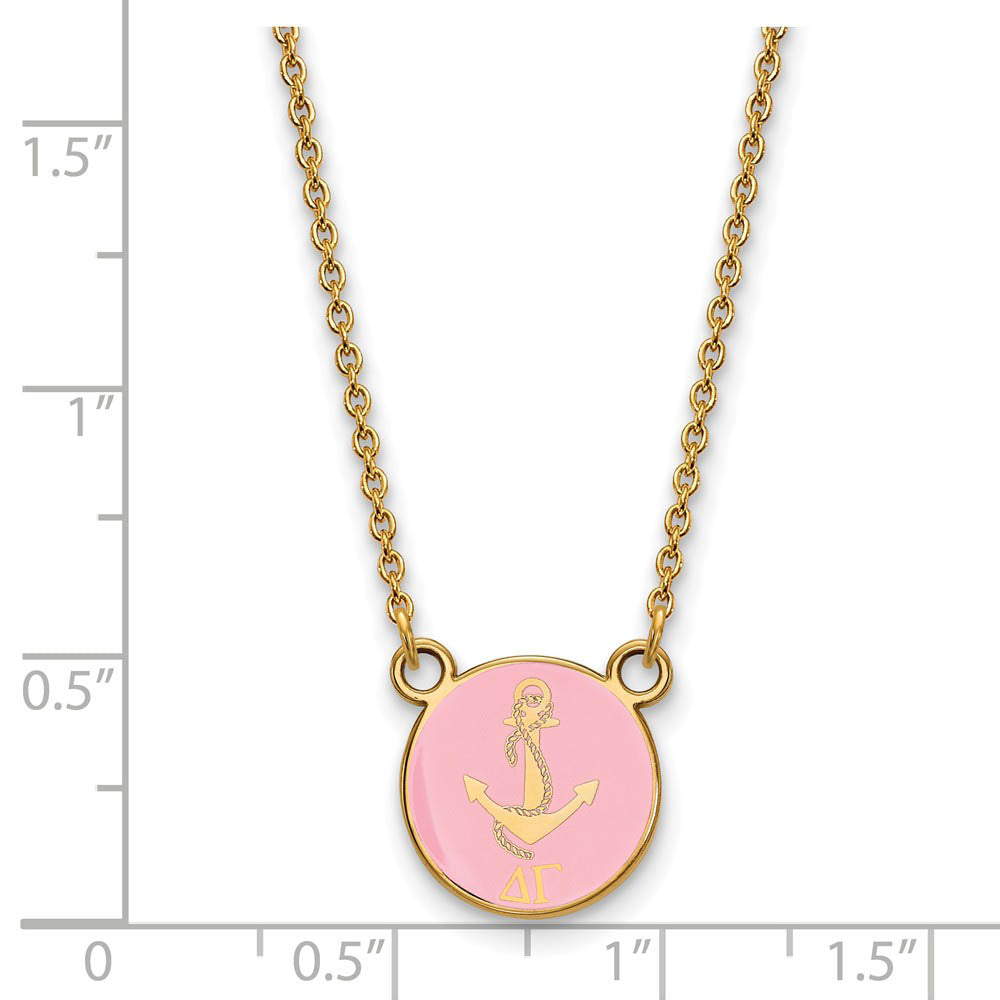 Alternate view of the 14K Plated Silver Delta Gamma Small Enamel Logo Necklace by The Black Bow Jewelry Co.