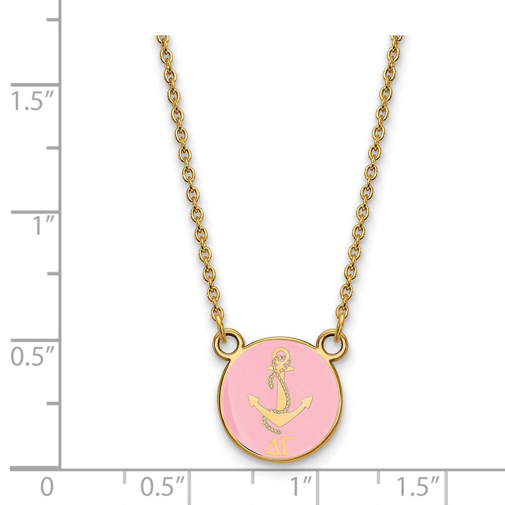 Alternate view of the 14K Plated Silver Delta Gamma Small Enamel Logo Necklace by The Black Bow Jewelry Co.