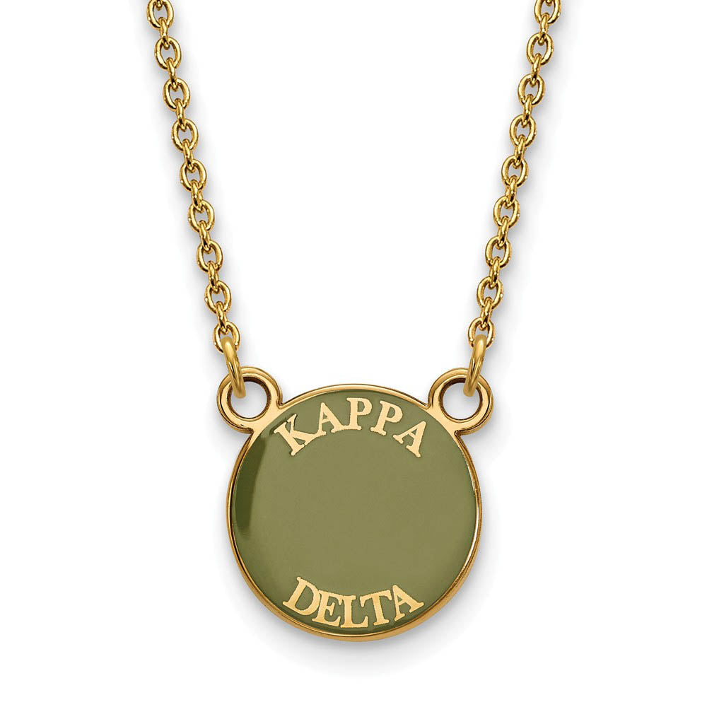 14K Plated Silver Kappa Delta Small Enamel Disc Necklace, Item N14645 by The Black Bow Jewelry Co.
