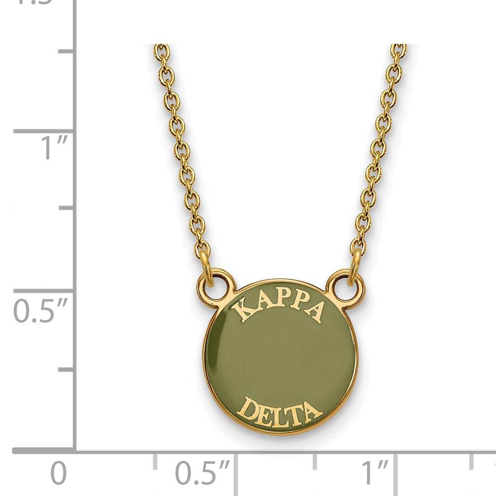 Alternate view of the 14K Plated Silver Kappa Delta Small Enamel Disc Necklace by The Black Bow Jewelry Co.