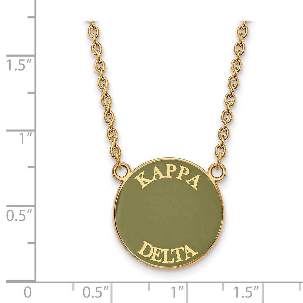 Alternate view of the 14K Plated Silver Kappa Delta Large Enamel Disc Necklace by The Black Bow Jewelry Co.