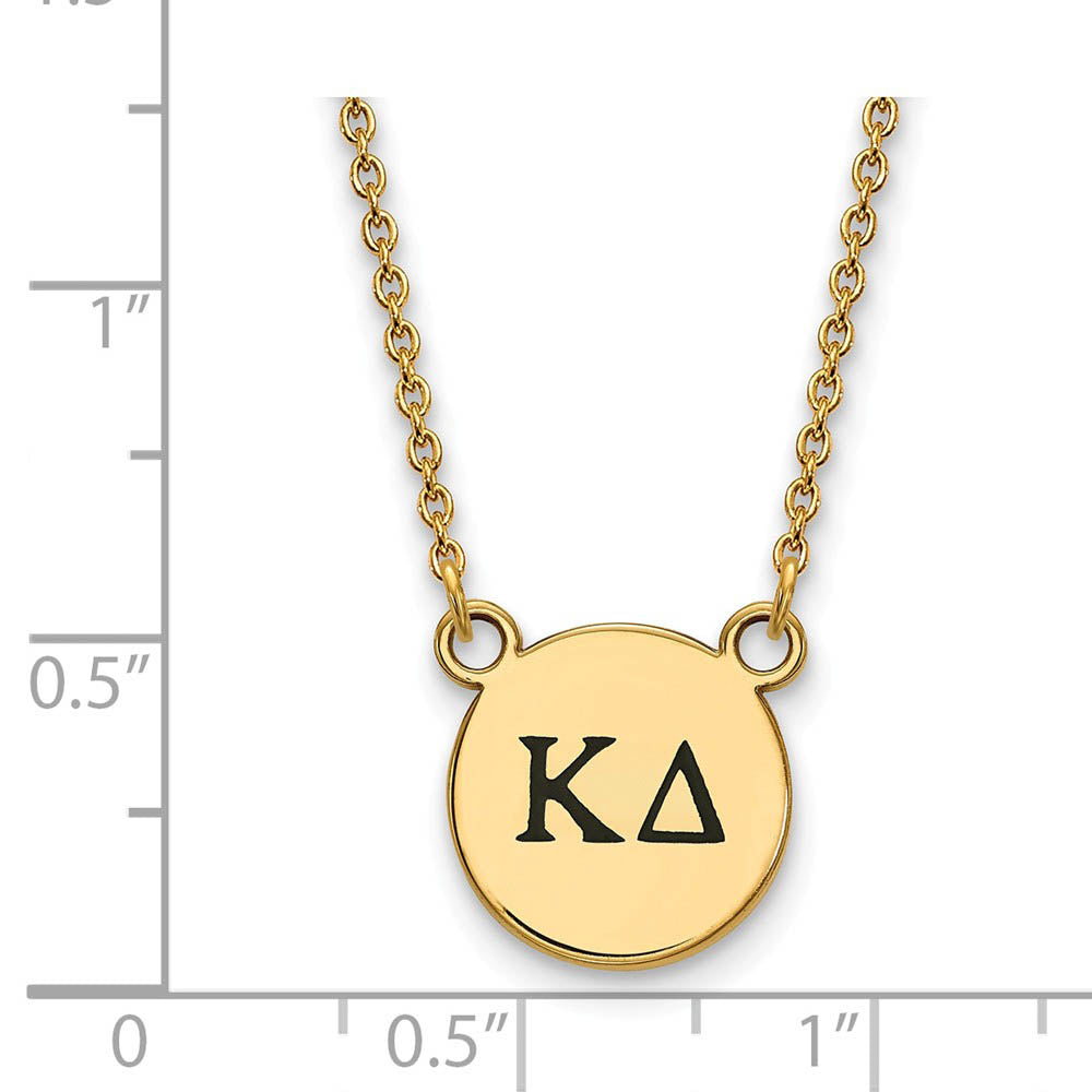 Alternate view of the 14K Plated Silver Kappa Delta Small Blue Enamel Greek Letters Necklace by The Black Bow Jewelry Co.