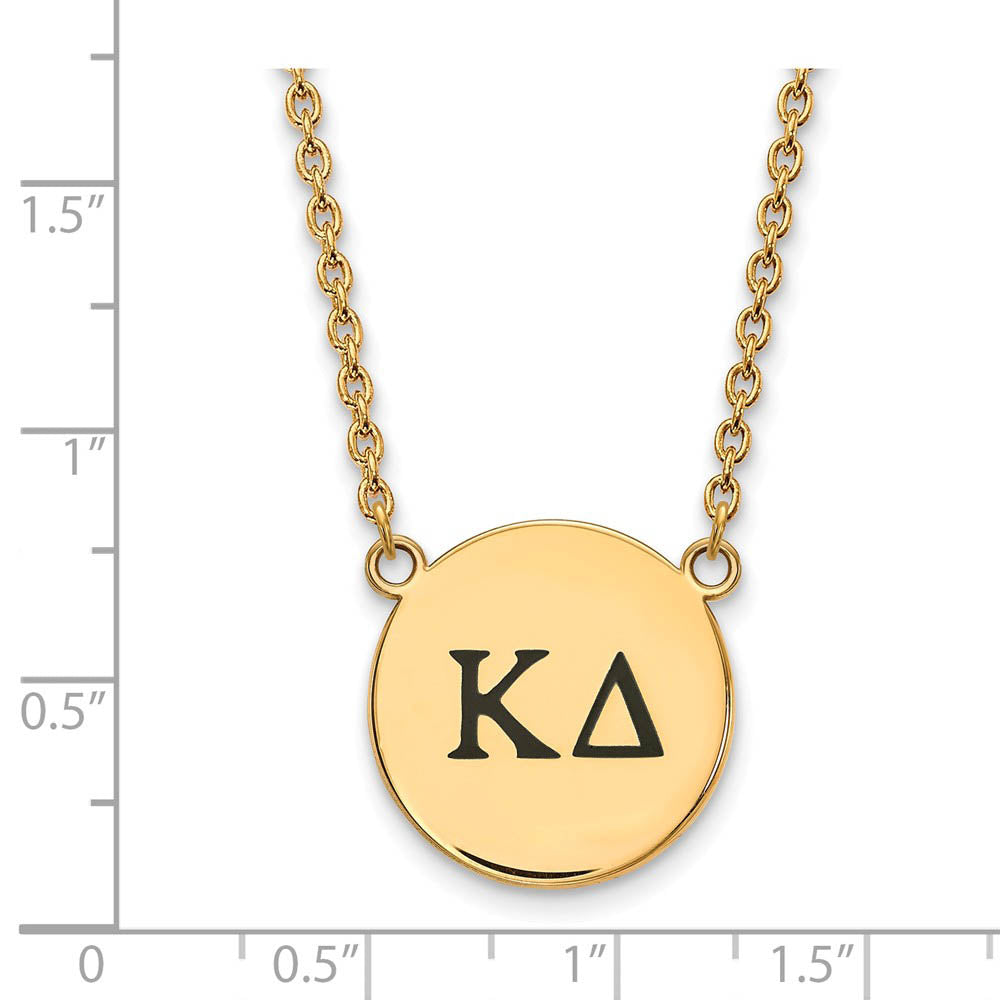 Alternate view of the 14K Plated Silver Kappa Delta Large Blue Enamel Greek Letters Necklace by The Black Bow Jewelry Co.